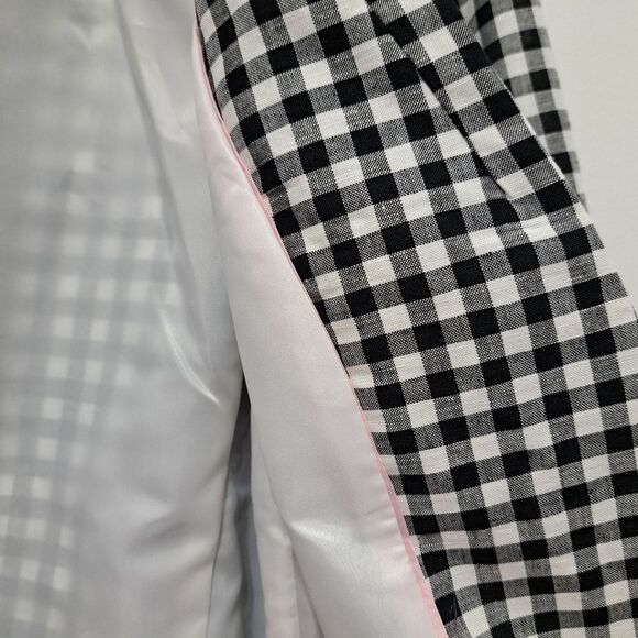 Talbots Linen Blend Preppy Minimal Gingham Blazer Size 12 Petite Black/White NWT - Picture 11 of 15